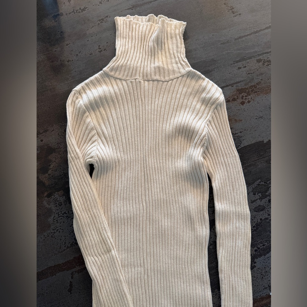 🤍🤎LEW MAGRAM Ecru Cotton Wide Rib Turtleneck Sweater